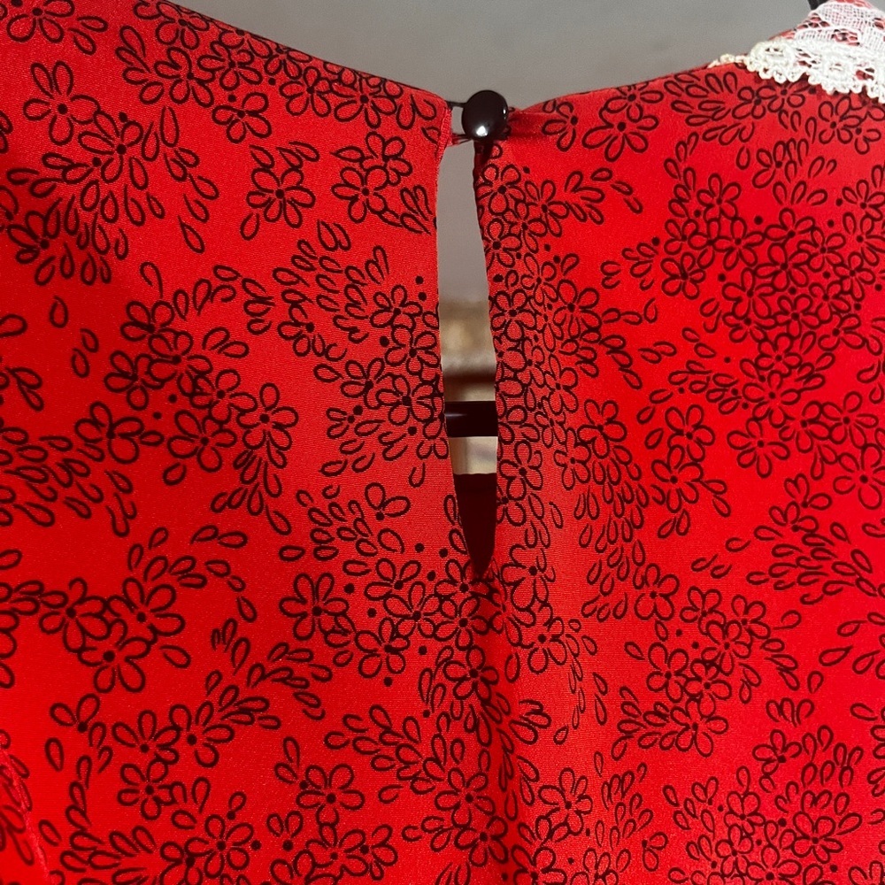 1980’s Vintage Dave & Johnny Red Peplum Midi Dress Red Floral Print with Lace​ - Picture 13 of 13